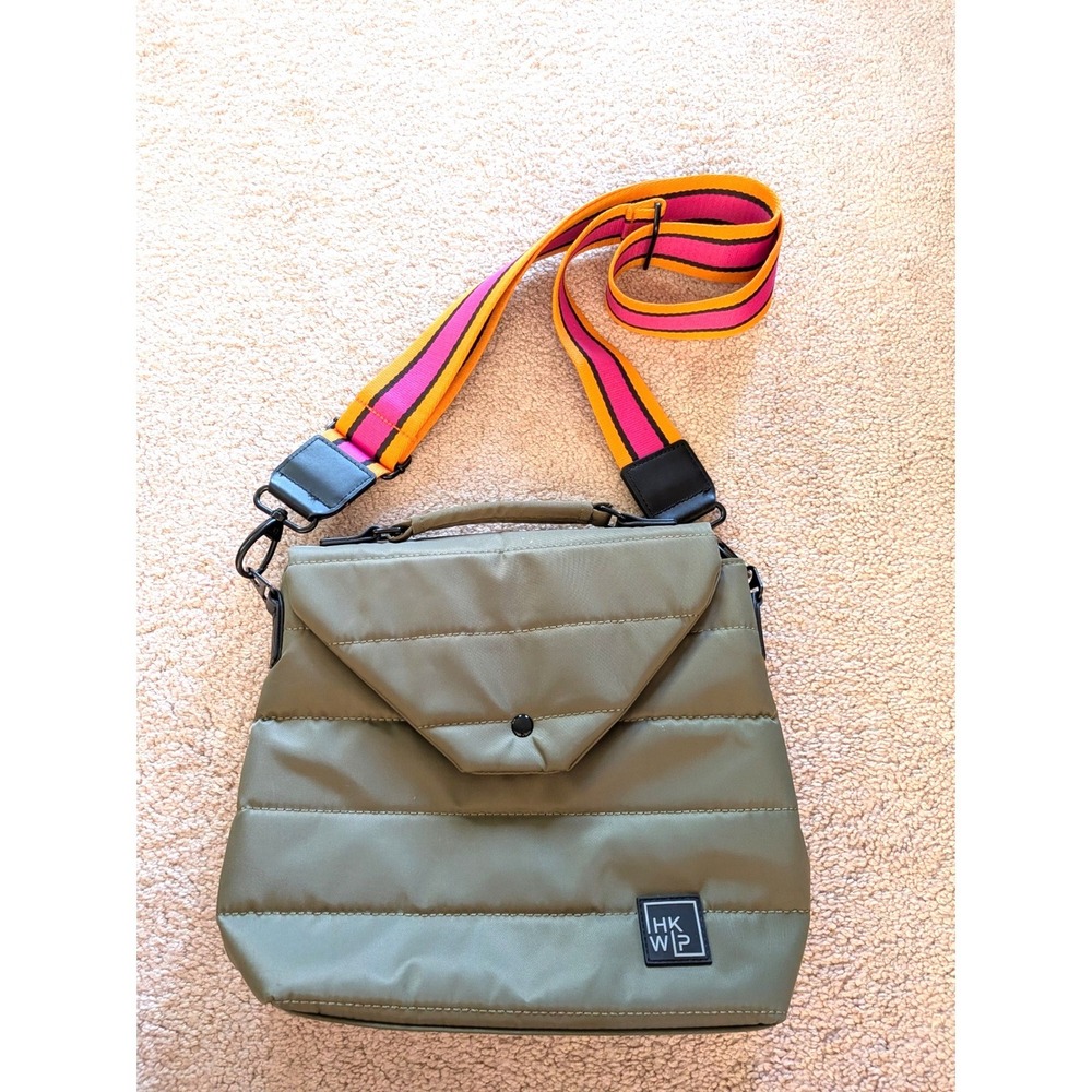 HKWP Puffer Crossbody Bag Olive Green Quilted Nylon